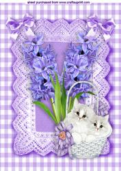 Kittens in a Basket with Bluebells in Gingham Frame A4