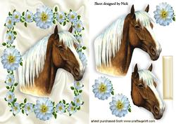 Horse in Pretty White Flower Frame