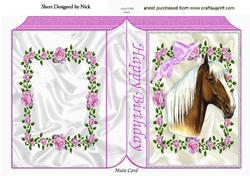Birthday Beautiful Horse in Pink Rose Frame Folded Book