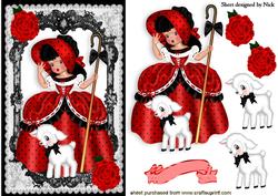 Bo Peep in Red/black with Little Lamb in Black Lace Frame