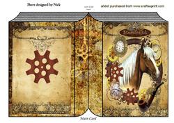 Horse in Clock Steampunk Frame with Pipe Folded Book