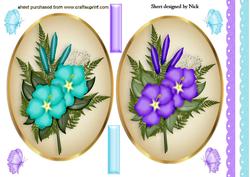 Floral Toppers in Gold Frame in Purple & Turq