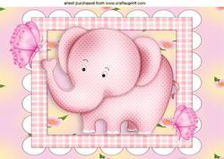 Cute Pink Elephant with Butterflies in a Frame A4