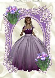 Beautiful Lady in Ornate Frame with Tulips A4