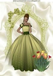 Pretty Lady in Ornate Frame with Tulips and Bow A4