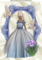 Pretty Lady with Doves and Tulips in Ornate Frame A4