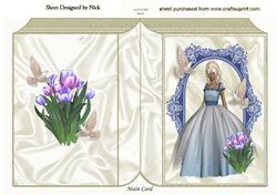 Pretty Lady with Doves and Tulips in Folded Book