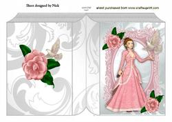 Beautiful Lady with Pink Camellias and Dove Folded Book