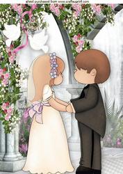 Lovely Wedding Couple with Doves in Rose Garden A4