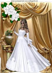 Just Stunning! Elegant Lady in White Gown, Gold Drapes A4