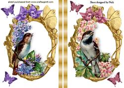Pretty Bird Toppers with Flowers in Gold Frames
