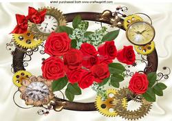 Beautiful Red Roses in Steampunk Frame with Bow A4