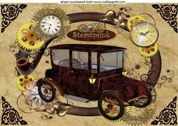 Old Vintage Car in Clock Steampunk Frame with Pipe A4