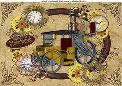 Vintage Steam Car in Steampunk Clock Frame A4