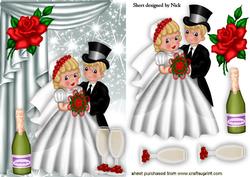White Wedding, Red Rose, Champagne and Silver Stars