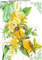 Yellow Birds with Flowers and Bow A4