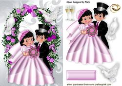 Pink Roses Archway, Wedding Couple, and Doves A5