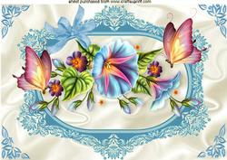 Pretty Flowers in Ornate Frame with Butterflies A4