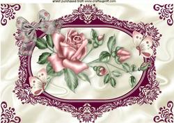 Pink Roses Antique Design with Butterflies and Bow A4