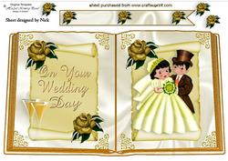 Golden Wedding Bride and Groom with Rose, Open Book A4