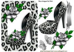 Silver Leopard Print Shoe with Silver Rose