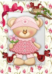 Little Teddy with Flowers, Birds and Bow A4