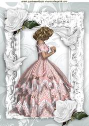White Doves, White Roses , Beautiful Lady in Ornate Frame A4