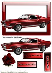 Classic Car with Red Rose in Red Glass Frame