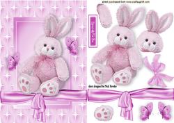 Fluffy Pink Bunny with Bow and Butterflies in Star Frame