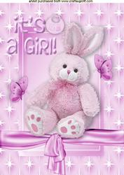 It's a Girl! with Fluffy Pink Bunny A4