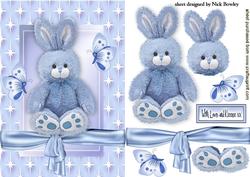 Little Blue Bunny with Butterflies in Star Frame