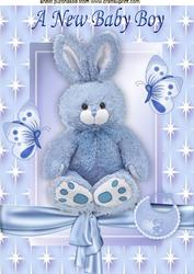 Baby Boy, Little Blue Bunny with Butterflies in Star Frame