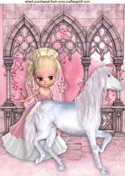 Beautiful White Horse, with Pretty Lady in Scenery A4