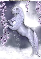 Beautiful White Horse with Twilight Scene A4
