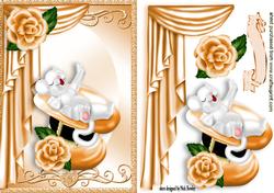 Sleepy Mouse at Leisure in Rose Top Hat with Gold Drapes