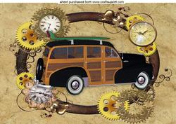 Steampunk Frame with Clocks with 1948 Woody Car A4