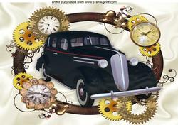 1936 Black Sedan Car in Steampunk Clock Frame A4