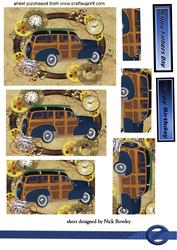 1948 Blue Woody Car in Steampunk Frame Pyramids
