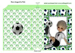 Boy Sitting Down Playing Footie in Green Folded Book
