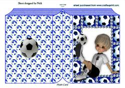 Boy Sitting Down Playing Footie in Blue Folded Book
