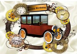 Clock Steampunk Frame with 1910 Limo for Birthday A4