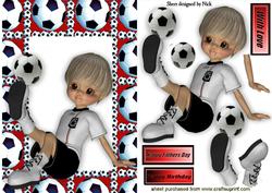 Boy Sitting Down Playing Footie in Red