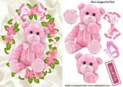 Pink Cuddly Teddy in Flower Frame