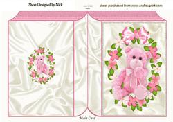 Pink Fluffy Teddy in Flower Frame Folded Book