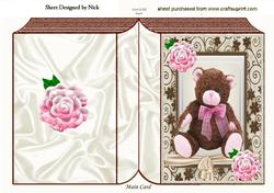 Big Brown Cuddly Bear in Floral Frame with Bow Folded Book