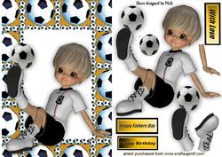 Boy Sitting Down Playing Footie in Gold