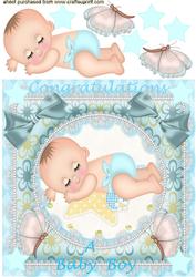 Sweet Baby Boy in Lace Frame with Bows and Butterflies