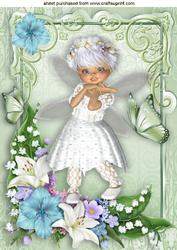Sweet Fairy Child in Flower Frame with Butterflies A4