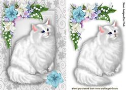 Beautiful White Persian Cat in Flower Frame