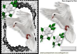 Beautiful White Dove in Flight with White Roses